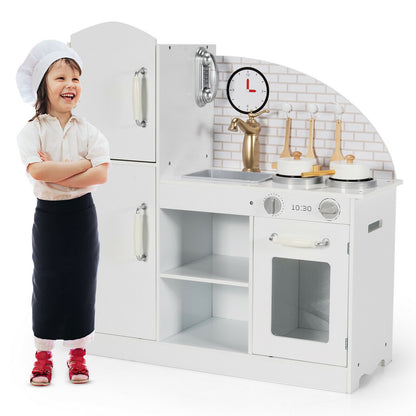 Kids Kitchen Playset Pretend Play Cooking Set with Vivid Faucet and Telephone, White at Gallery Canada
