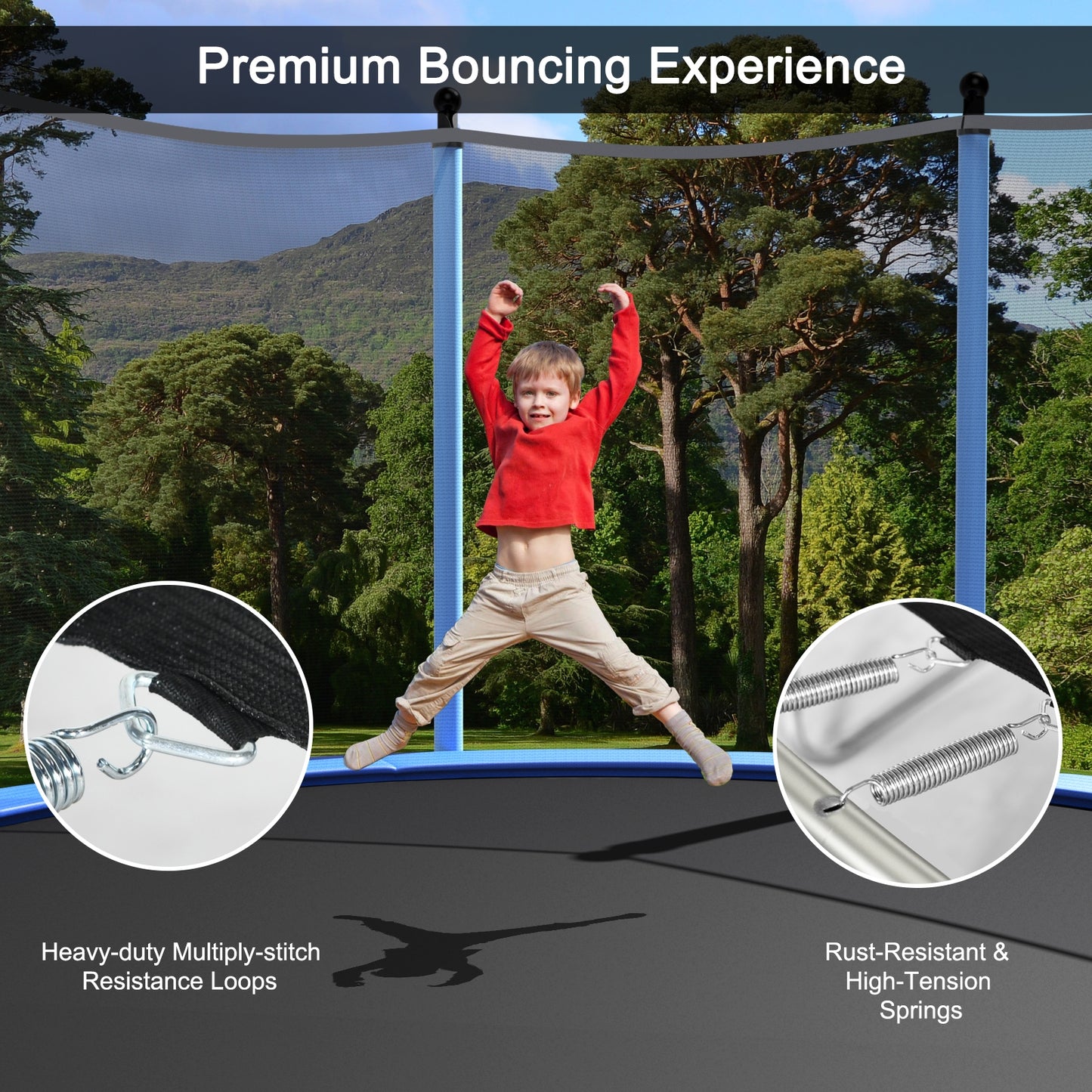 Outdoor Trampoline With Safety Net, 16 ft, Blue