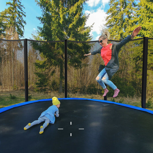 8 Ft Outdoor Trampoline, With Safety Net And Ladder, Black Trampolines Black at Gallery Canada