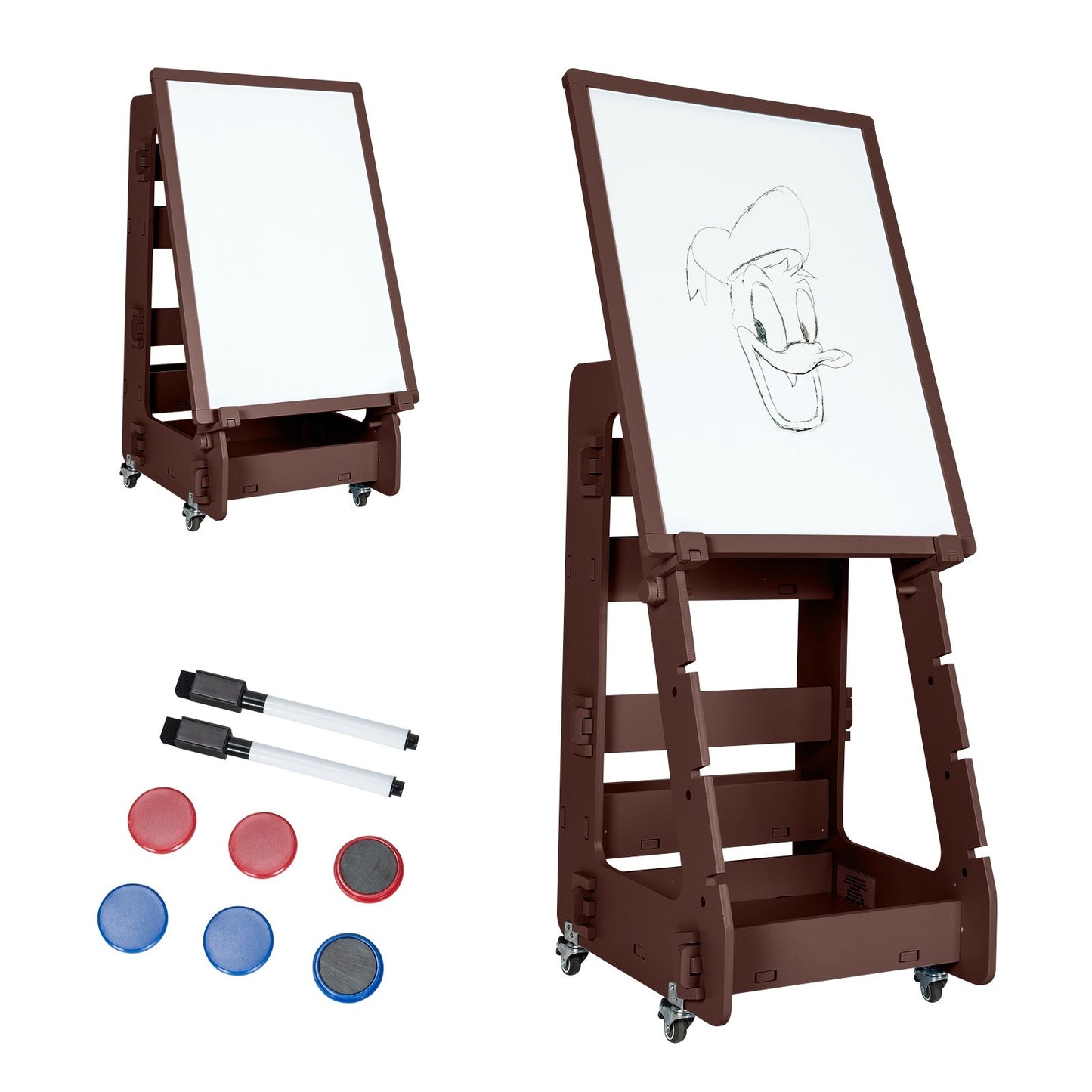Multifunctional Kids' Standing Art Easel with Dry-Erase Board, Brown