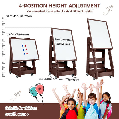 Multifunctional Kids' Standing Art Easel with Dry-Erase Board, Brown at Gallery Canada
