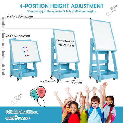 Multifunctional Kids' Standing Art Easel with Dry-Erase Board, Blue