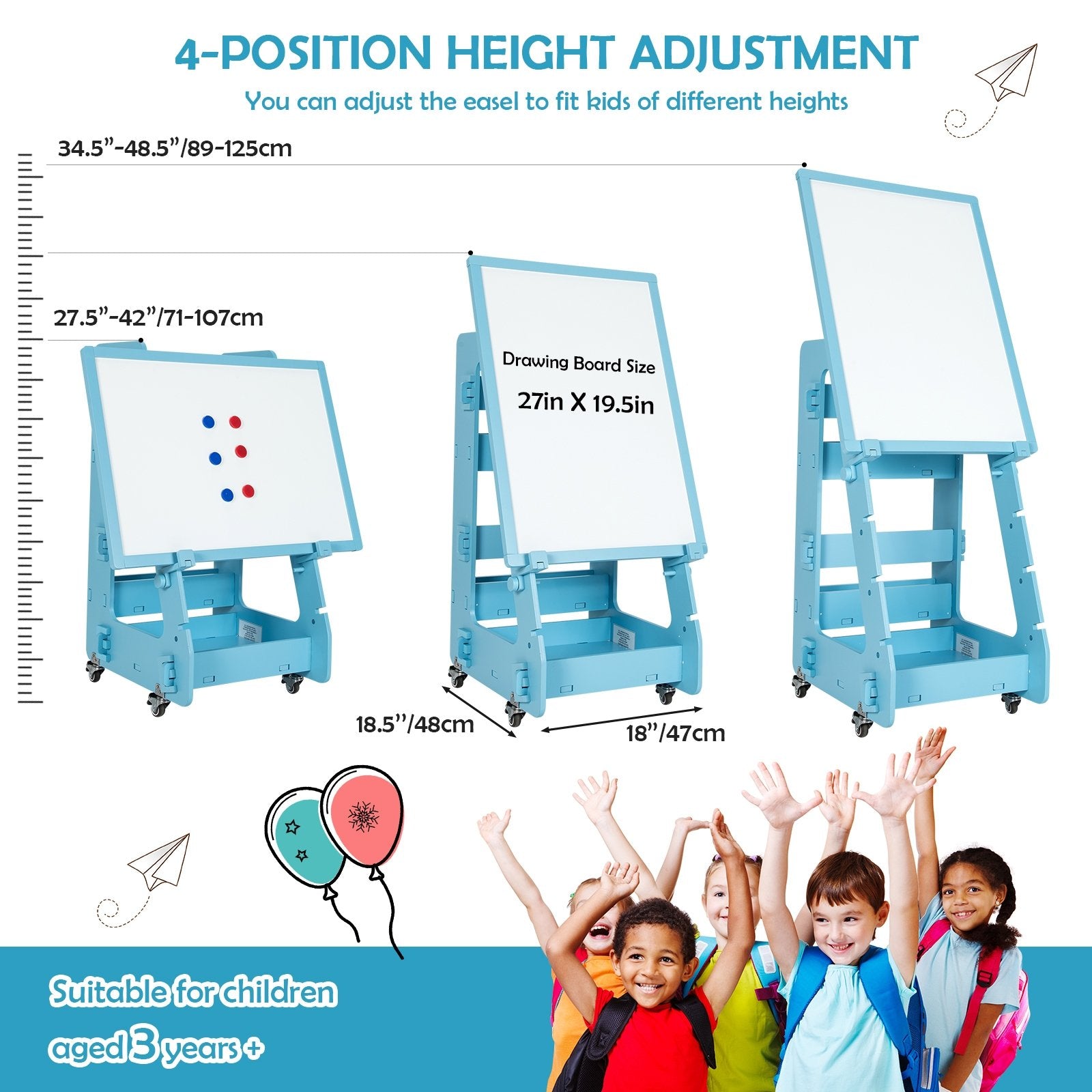 Multifunctional Kids' Standing Art Easel with Dry-Erase Board, Blue at Gallery Canada