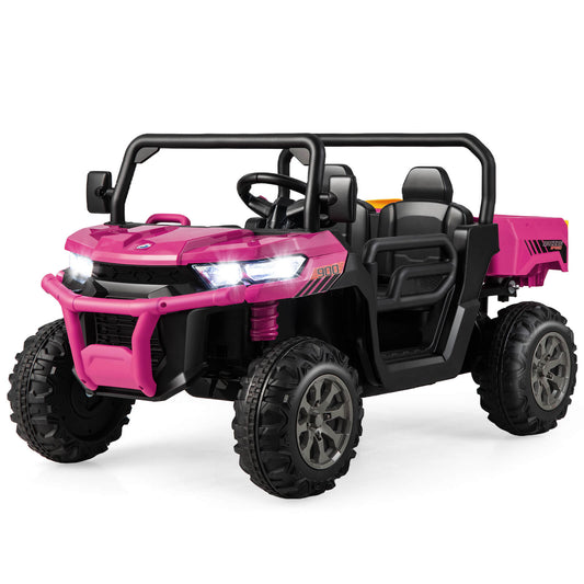 2-Seater Kids Ride On Dump Truck with Dump Bed and Shovel, Pink