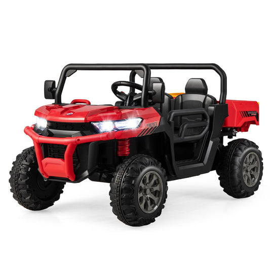 2-Seater Kids Ride On Dump Truck with Dump Bed and Shovel, Red
