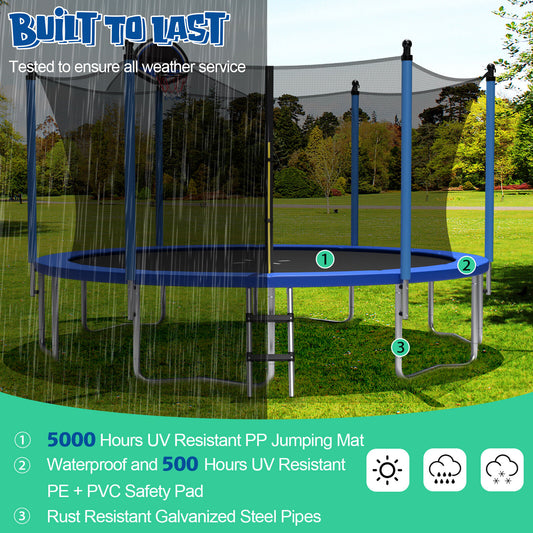 Outdoor Trampoline With Ladder, Enclosure Net, 14 ft, Black Trampolines Black at Gallery Canada