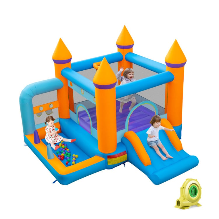 5-in-1 Inflatable Bounce Castle with Ocean Balls and 735W Blower, Multicolor at Gallery Canada
