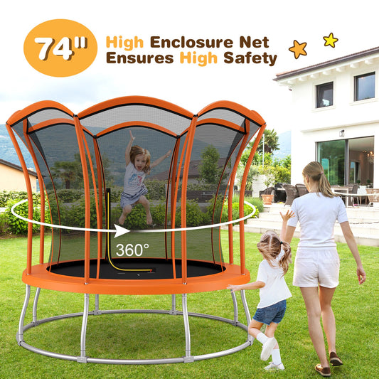 8 Feet Flower Shape Trampoline With Enclosure Net, Orange Trampolines Orange at Gallery Canada