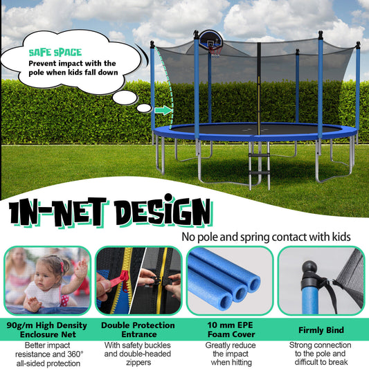 15 Ft Outdoor Trampoline With Ladder, Enclosure Net, Black Trampolines Black at Gallery Canada