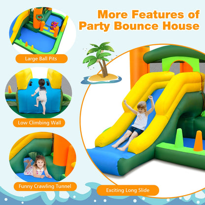 8-in-1 Tropical Inflatable Bounce Castle with 2 Ball Pits Slide and Tunnel Without Blower