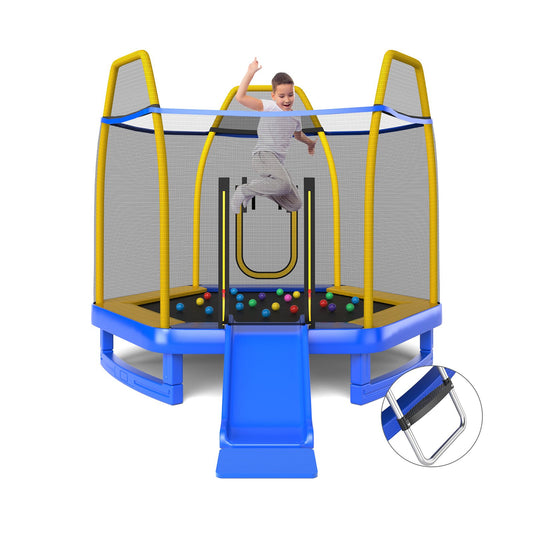 7 Feet Trampoline with Ladder and Slide for Indoor and Outdoor, Blue at Gallery Canada