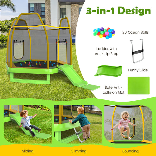 7 Feet Trampoline With Ladder And Slide, Indoor Outdoor, Green Trampolines Green at Gallery Canada