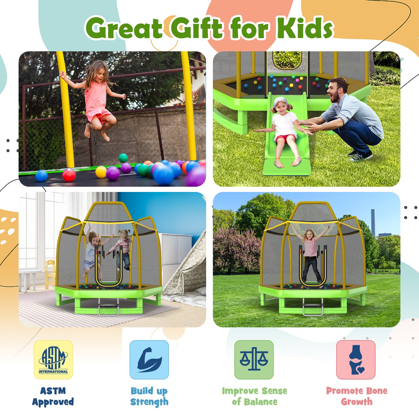 7 Feet Trampoline with Ladder and Slide for Indoor and Outdoor, Green Trampolines at Gallery Canada