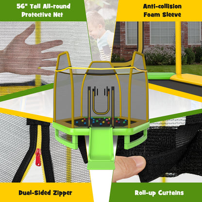 7 Feet Trampoline with Ladder and Slide for Indoor and Outdoor, Green at Gallery Canada
