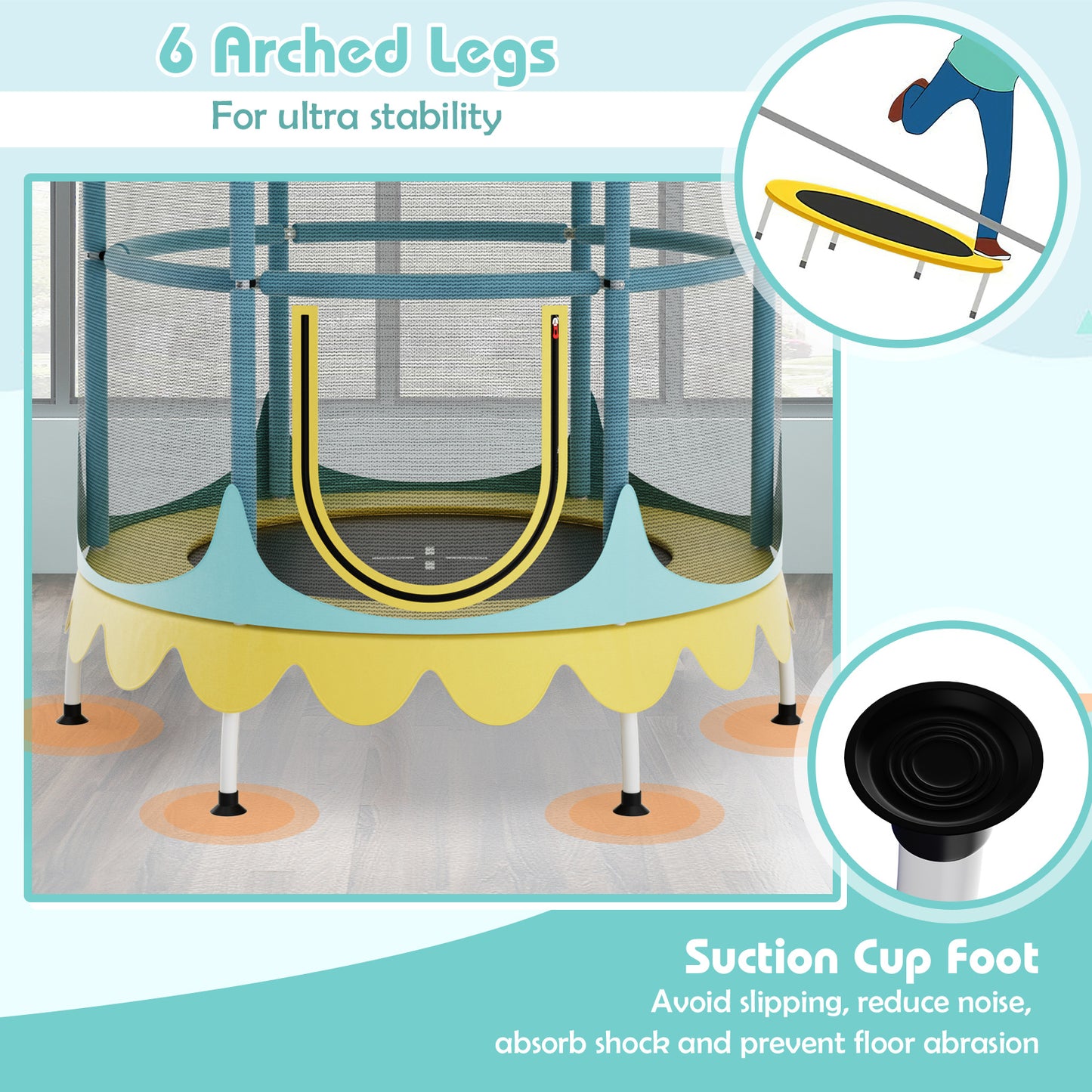 64 Inch Kids Trampoline with Detachable Canopy and Safety Enclosure Net, Yellow Trampolines at Gallery Canada