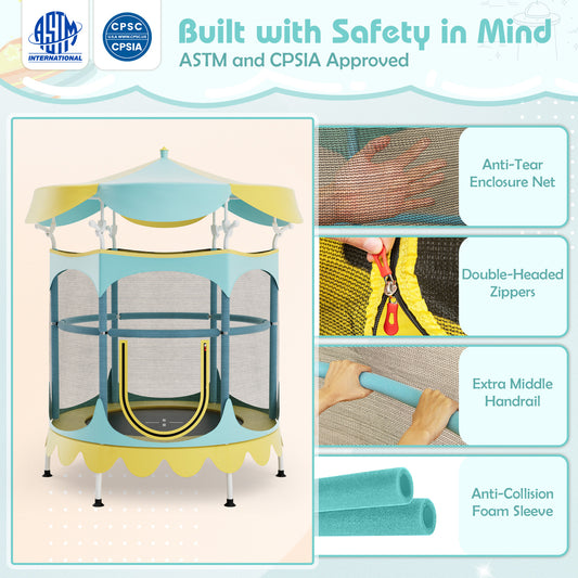 64 Inch Kids Trampoline, Detachable Canopy, Safety Net, Yellow Trampolines Yellow at Gallery Canada