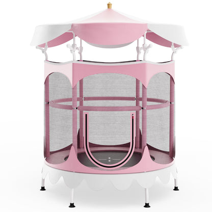 64" Kids Trampoline with Detachable Canopy and Safety Enclosure Net, Pink