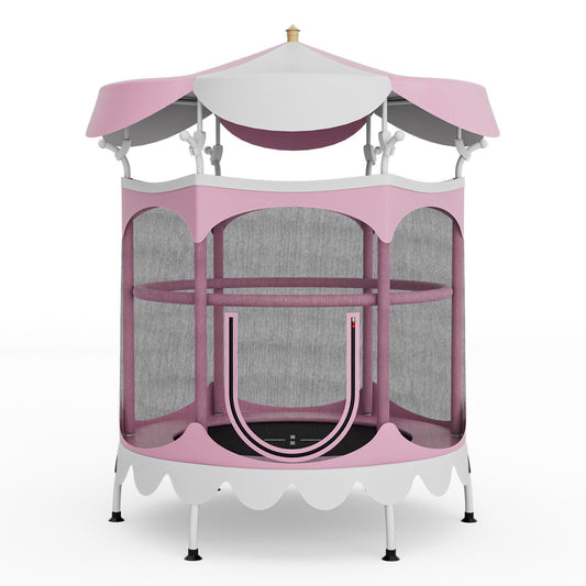 64" Kids Trampoline with Detachable Canopy and Safety Enclosure Net, Pink at Gallery Canada