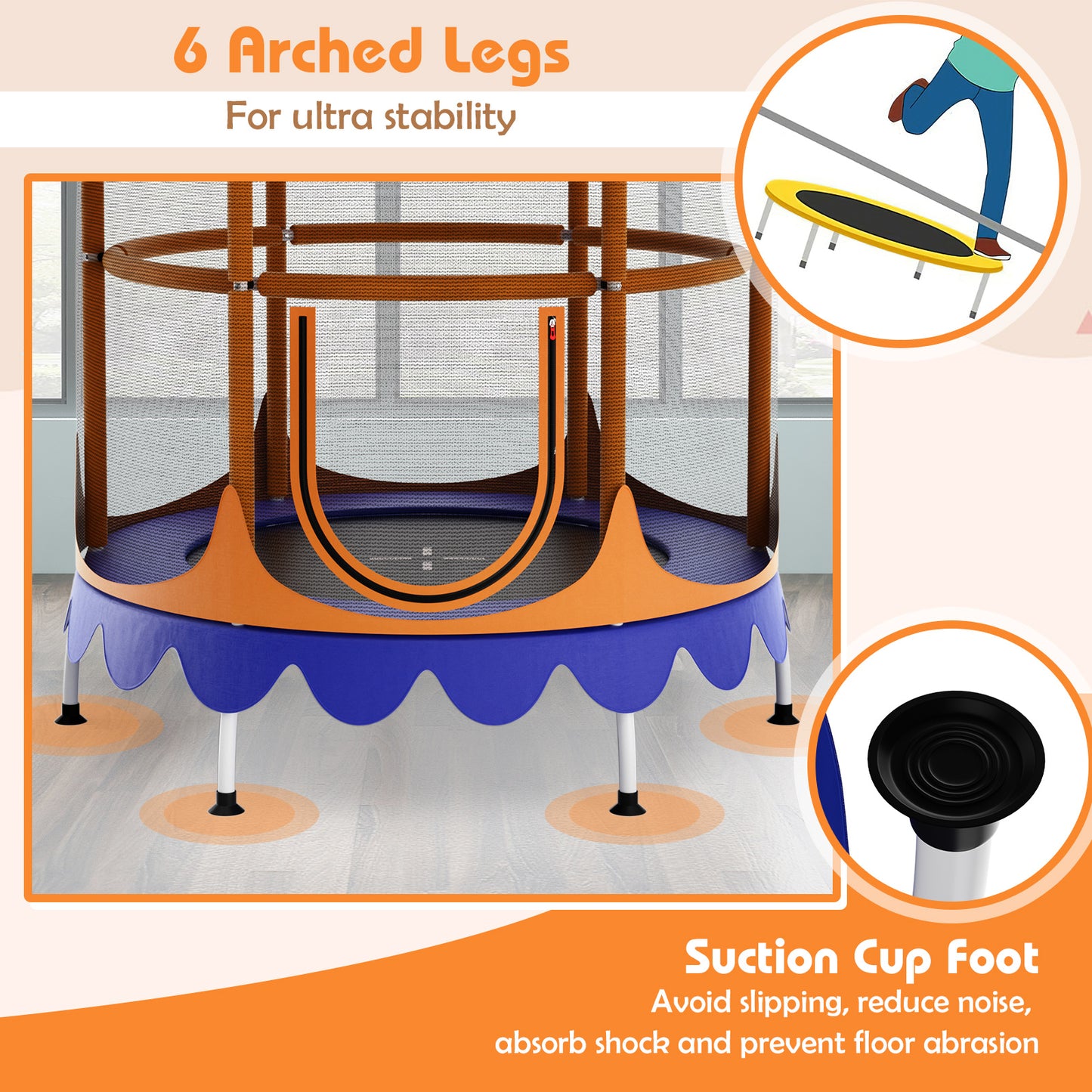 64 Inch Kids Trampoline, Detachable Canopy, Safety Enclosure Net, Orange Trampolines at Gallery Canada