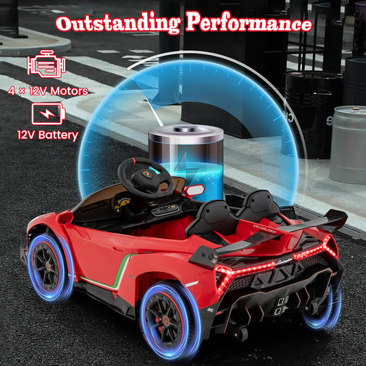 12V Licensed Lamborghini 4WD Kids Ride-on Sports Car with 2.4G Remote, Red Powered Ride On Toys Red at Gallery Canada