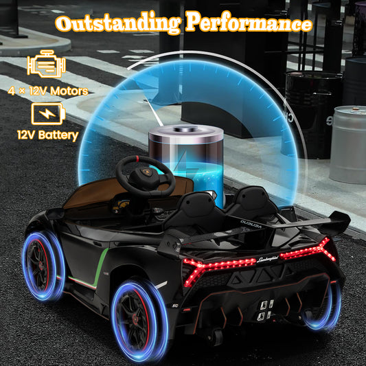 12V Licensed Lamborghini 4WD Kids Ride-On Car, 2.4G Remote, Black Powered Ride On Toys Black at Gallery Canada