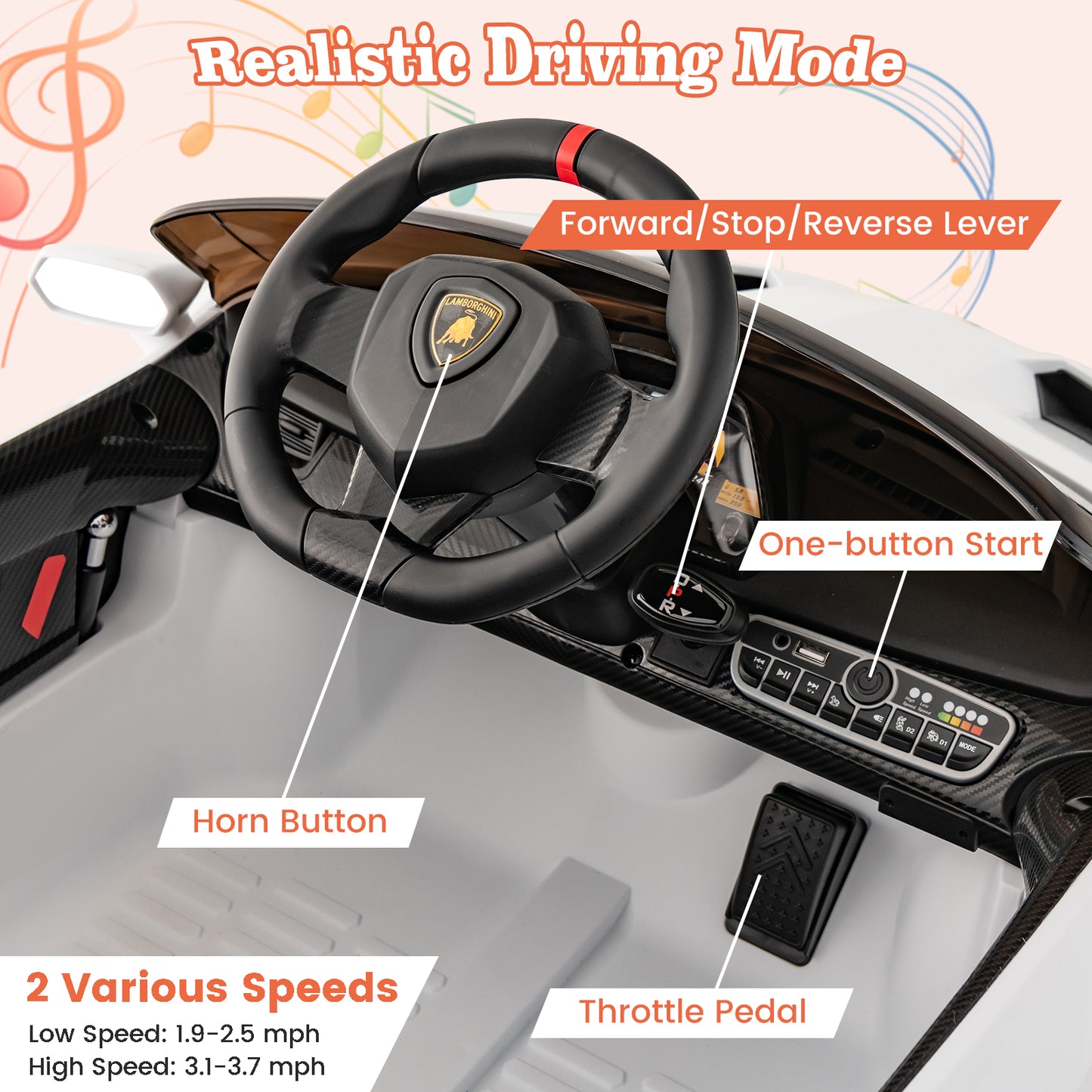 12V Kids Ride On Car, 4WD, 2.4G Remote Control, White Powered Ride On Toys at Gallery Canada