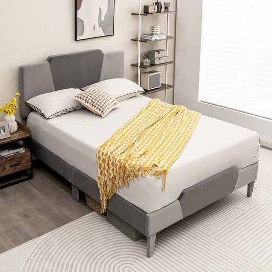 Velvet Upholstered Bed Frame, Full Size, High Headboard, Gray Simple Bed Frame Gray at Gallery Canada