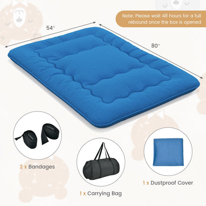Foldable Futon Mattress with Washable Cover and Carry Bag for Camping Blue-Full Size, Blue