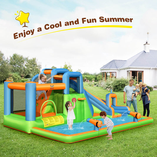 Inflatable Water Slide with Dual Climbing Walls and Blower Excluded Bounce House Blue, Green, Orange at Gallery Canada