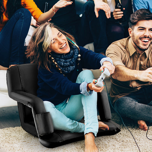 Foldable Bleacher Chair with 6 Reclining Positions and Padded Cushion, Black Water Sports Black at Gallery Canada