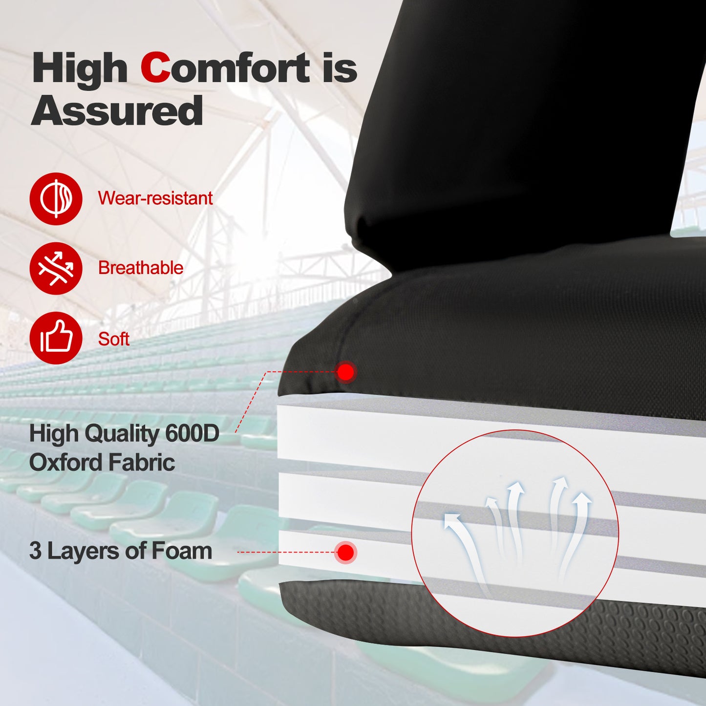 Foldable Bleacher Chair, 6 Reclining Positions, Padded Cushion, Black Water Sports at Gallery Canada