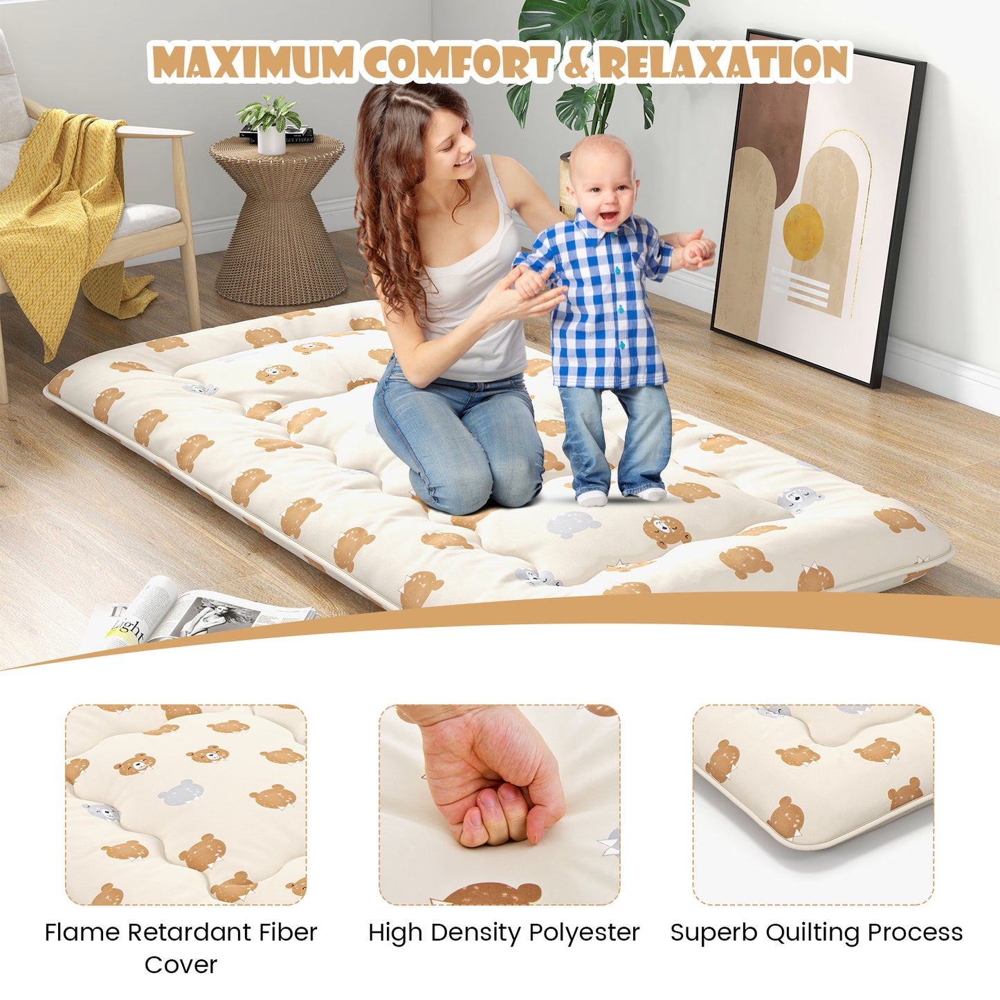 Foldable Futon Mattress with Washable Cover and Carry Bag for Camping-Twin Size, Brown Mattresses at Gallery Canada