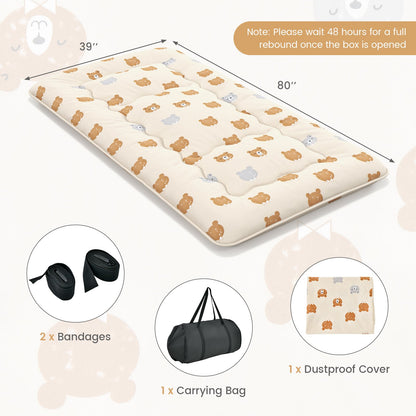 Foldable Futon Mattress with Washable Cover and Carry Bag for Camping-Twin Size, Brown