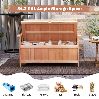 48 Inch Patio Wood Storage Bench with Slatted Backrest, Natural at Gallery Canada