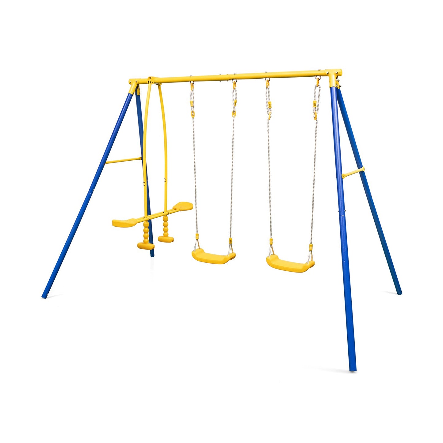 Metal Swing Set for Backyard with 2 Swing Seats and 2 Glider Seats, Blue