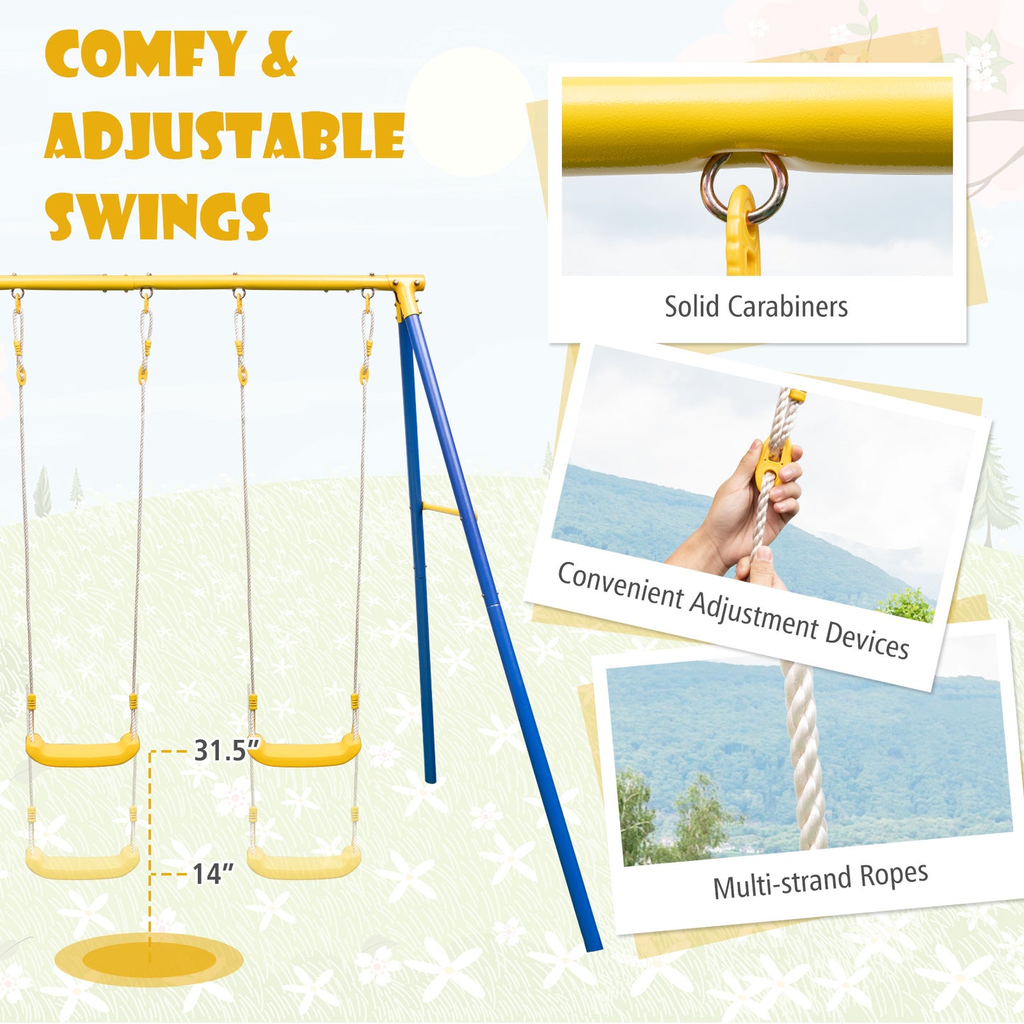 Metal Swing Set for Backyard with 2 Swing Seats and 2 Glider Seats, Blue Swing & Playsets at Gallery Canada