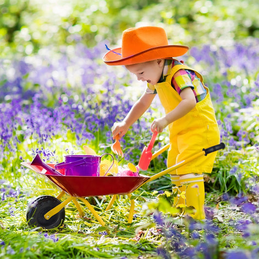 Kids Metal Wheelbarrow, Outdoor Garden Backyard Play Toy, Red Sandboxes Red at Gallery Canada