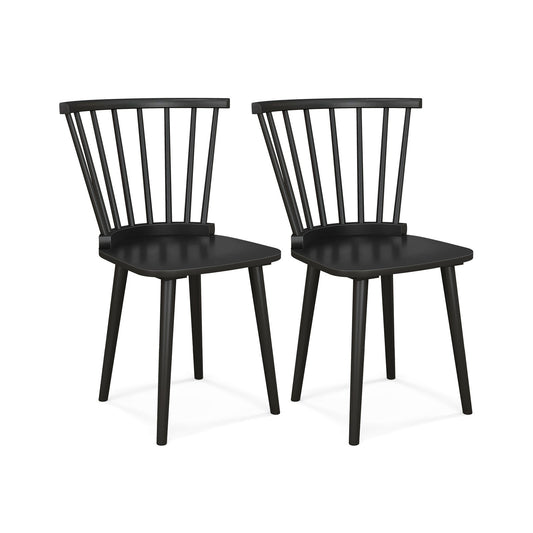Windsor Dining Chairs Set of 2 Rubber Wood Kitchen Chairs with Spindle Back, Black