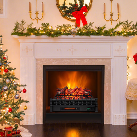26 Inch Electric Fireplace Heater, Remote Control, Realistic Ember Bed, Black