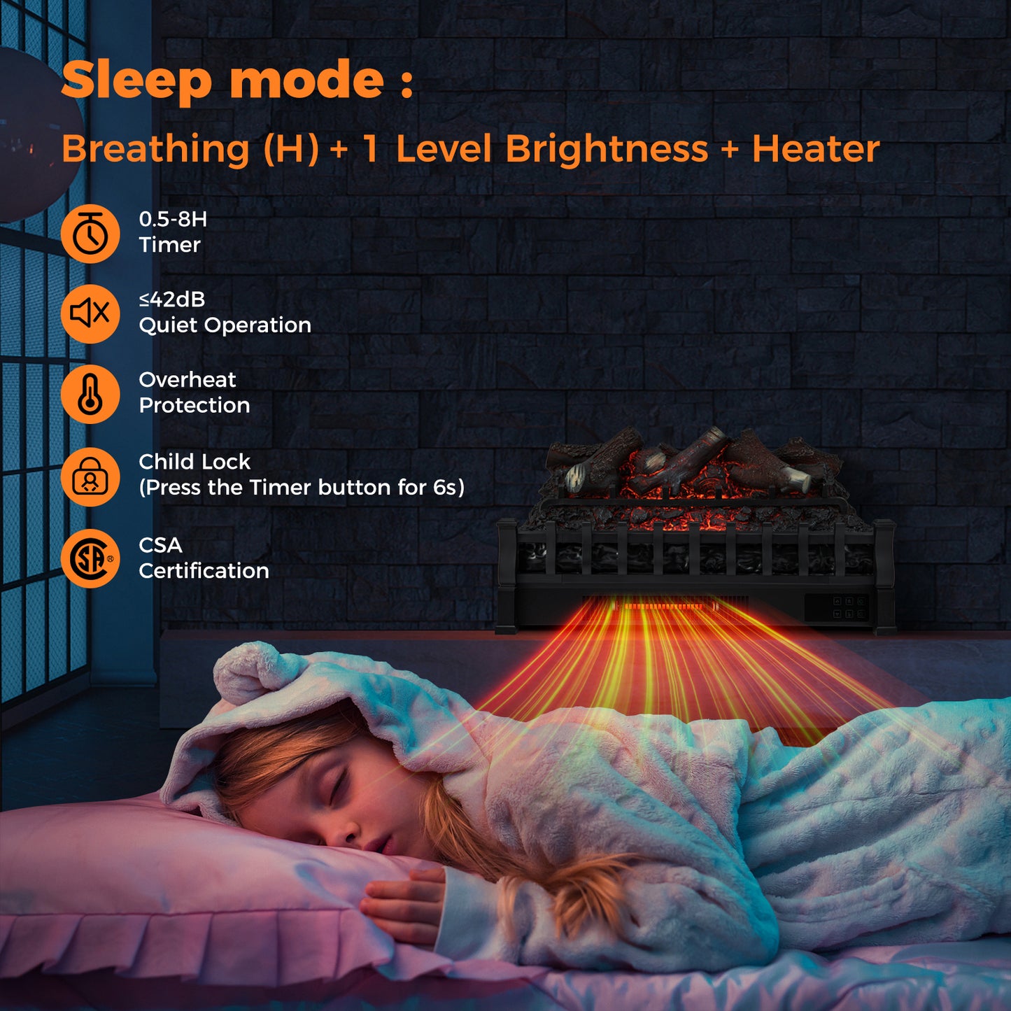 26 Inch Electric Fireplace Heater with Remote Control and Realistic Lemonwood Ember Bed, Black Fireplaces at Gallery Canada