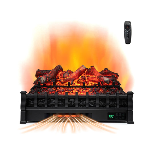 26 Inch Electric Fireplace Heater with Remote Control and Realistic Lemonwood Ember Bed, Black