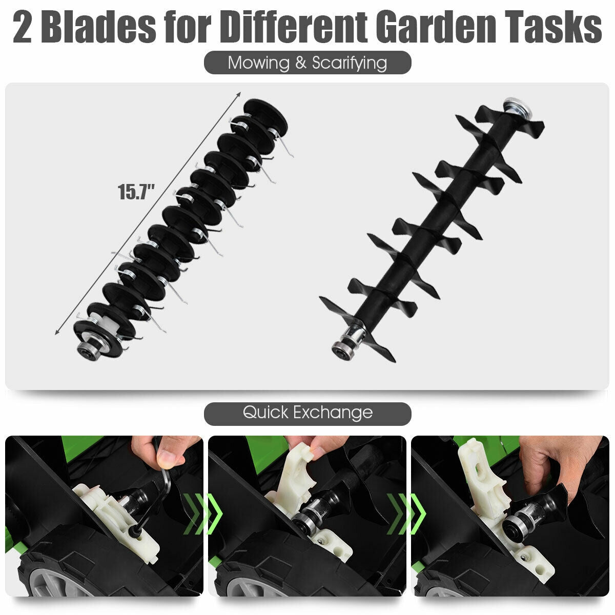 15 Inch 13 Amp Electric Scarifier, Collection Bag, Removable Blades, Green Garden Tools at Gallery Canada