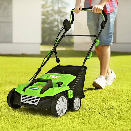 15 Inch 13 Amp Electric Scarifier, Collection Bag, Removable Blades, Green Garden Tools Green at Gallery Canada