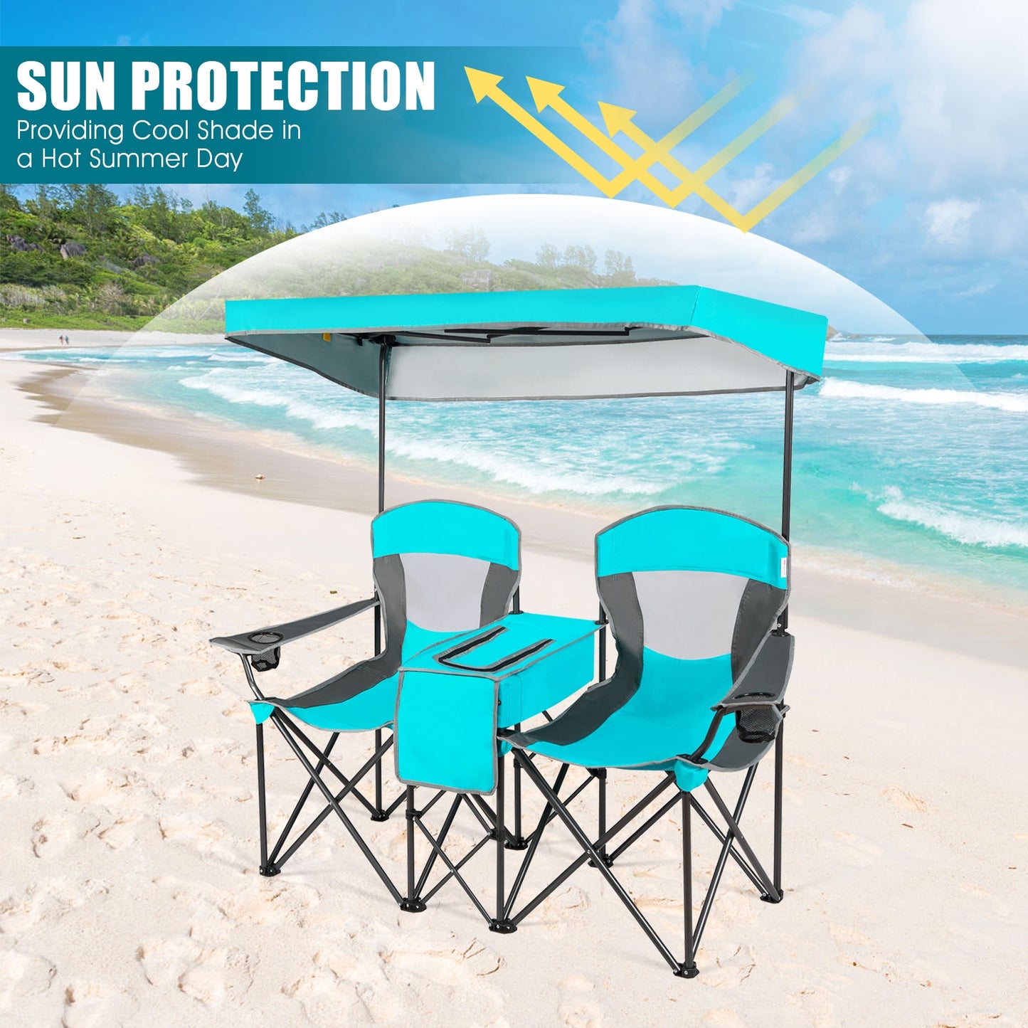 Portable Folding Camping Canopy Chairs with Cup Holder, Turquoise Camping Furniture at Gallery Canada
