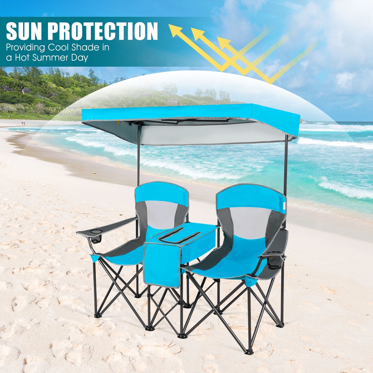 Portable Folding Camping Canopy Chairs with Cup Holder, Blue