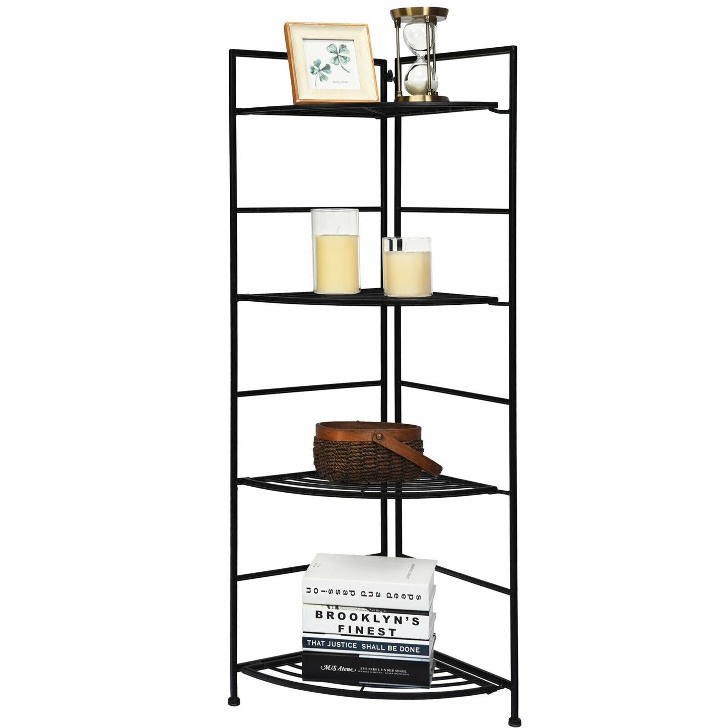 4 Tier Folding Metal Shelf Plant Stand Storage Open Shelf Corner Display Rack, Black Plant Stands at Gallery Canada