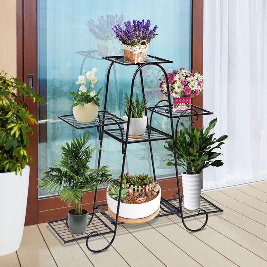 7 Tier Metal Patio Plant Stand, Black Plant Stands Black at Gallery Canada