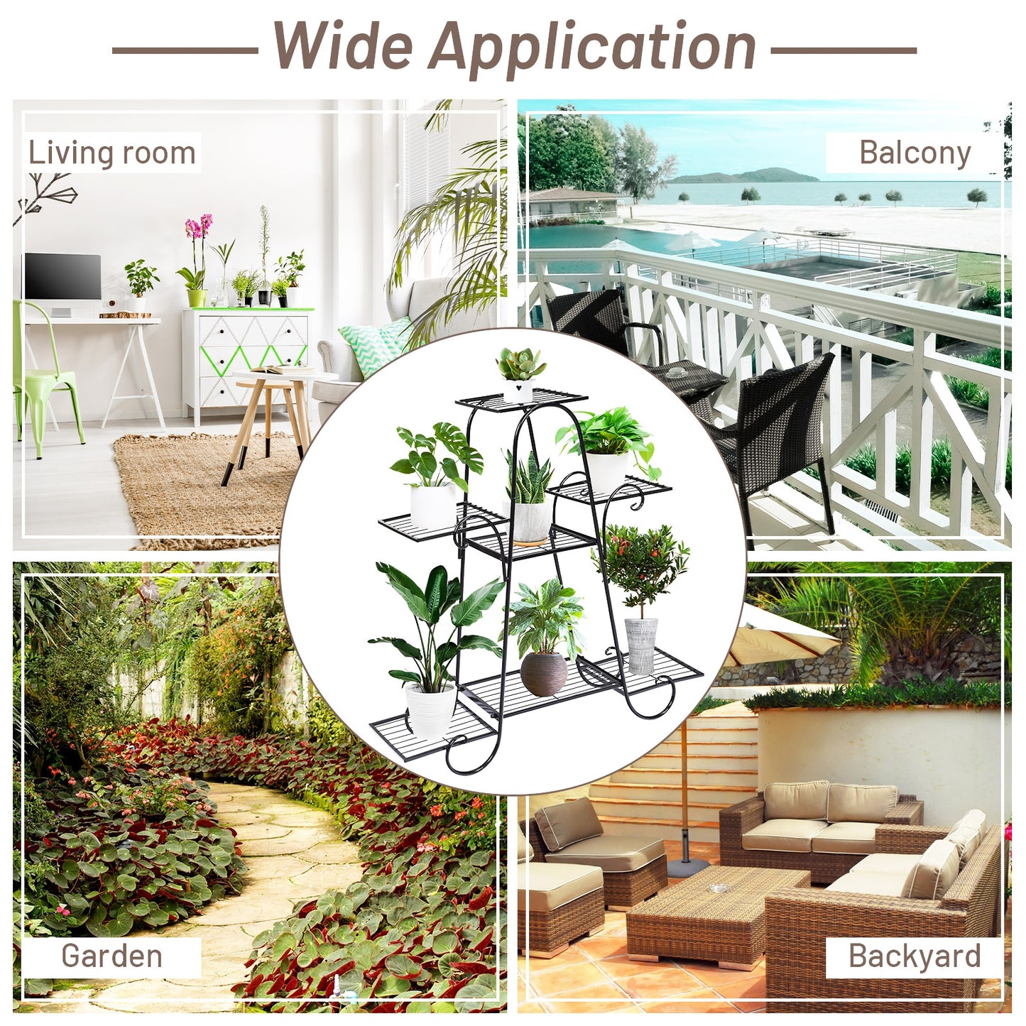 7 Tier Metal Patio Plant Stand, Black Plant Stands at Gallery Canada