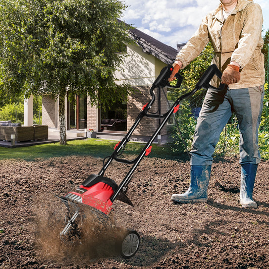 14-Inch 10 Amp Corded Electric Tiller, 9-Inch Tilling Depth, Black, Red