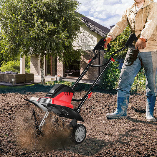 17-Inch 13.5 Amp Corded Electric Tiller, 9-Inch Tilling Depth, Red, Black Garden Tools Black & Red at Gallery Canada